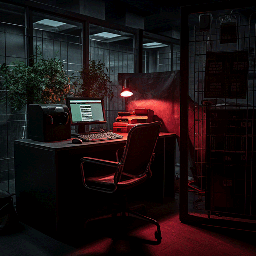 Office with a fixed station in the dark
