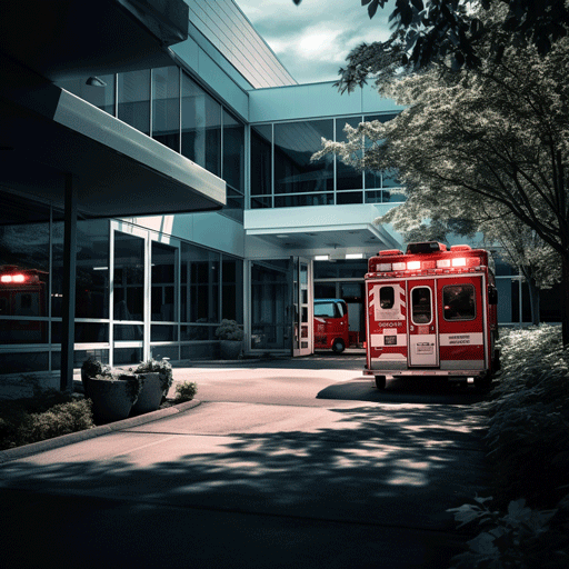Ambulance in front of a hospital