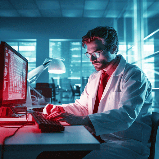 Doctor working in front of his computer